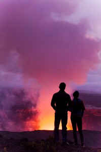 Hawaii "Big Island" - Couple overlook Halemaumau Crater